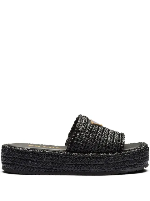 Prada woven-raffia flatform slides