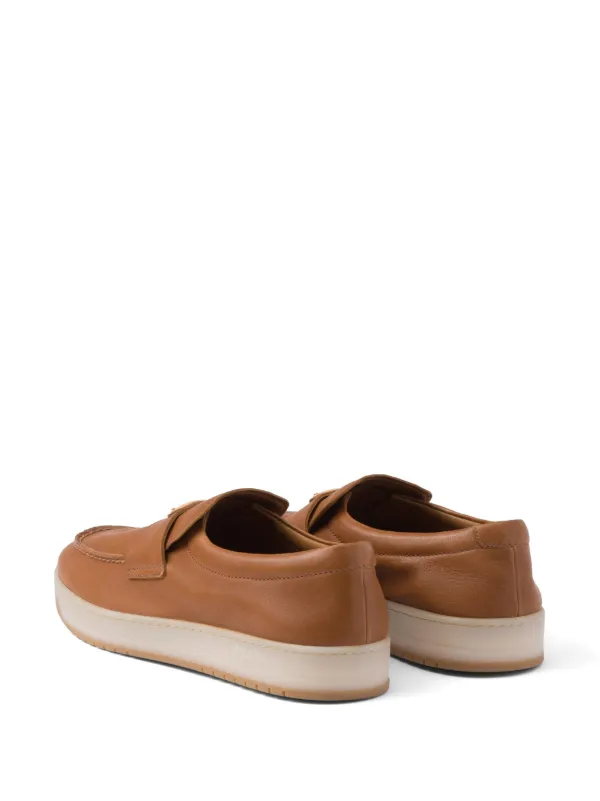 Prada logo-plaque Leather Loafers | Brown | FARFETCH OM display picture 2