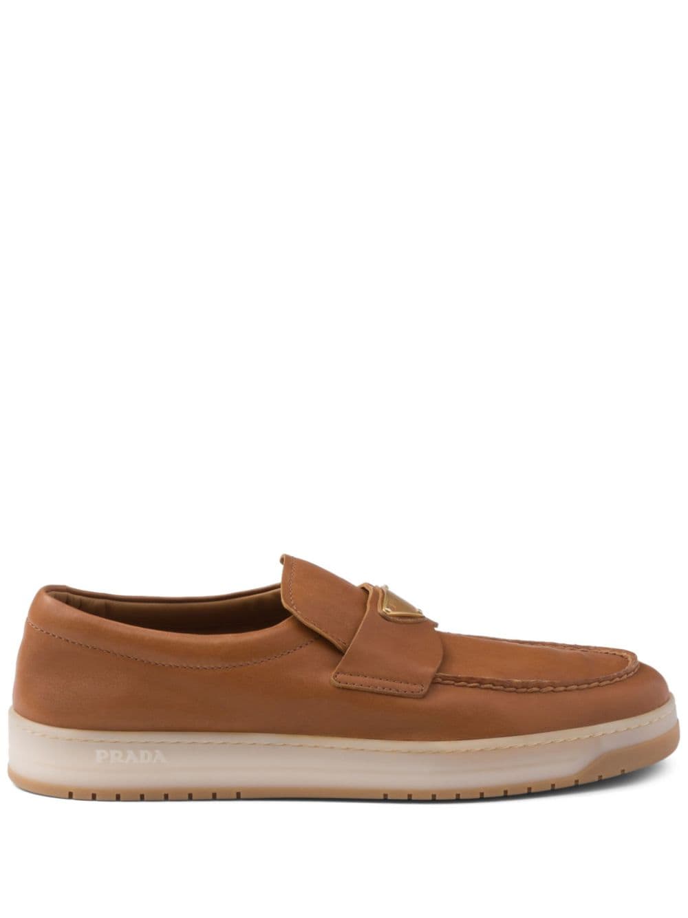 Prada Logo-plaque Leather Loafers In Brown