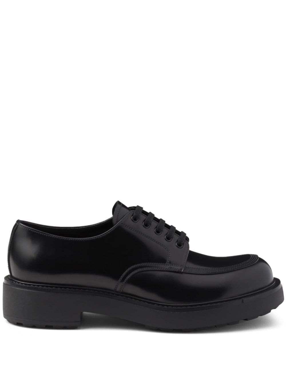 Prada Polished Leather Derby Shoes In Black