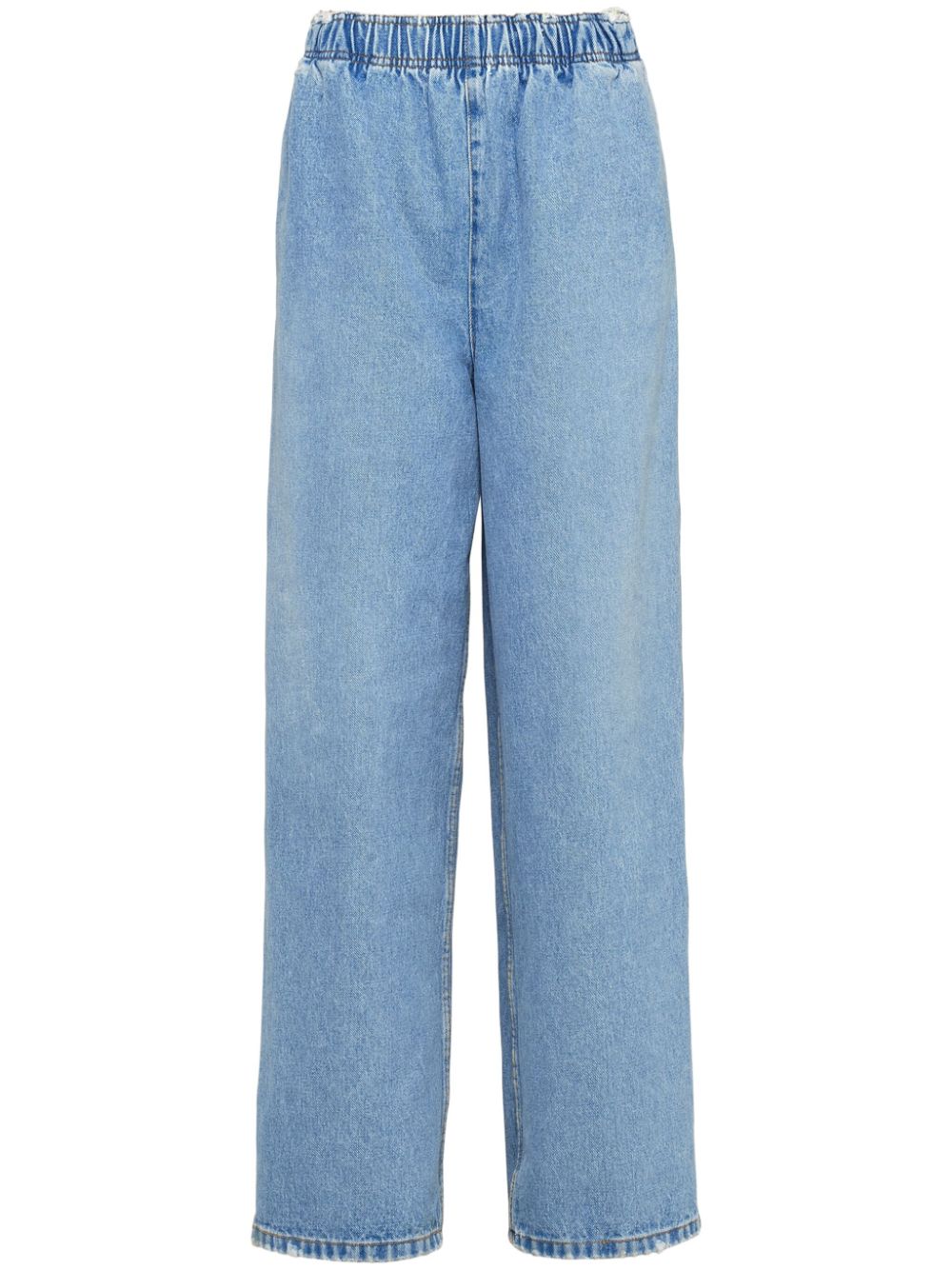 Prada Mid waist ruimvallende jeans met logo Blauw