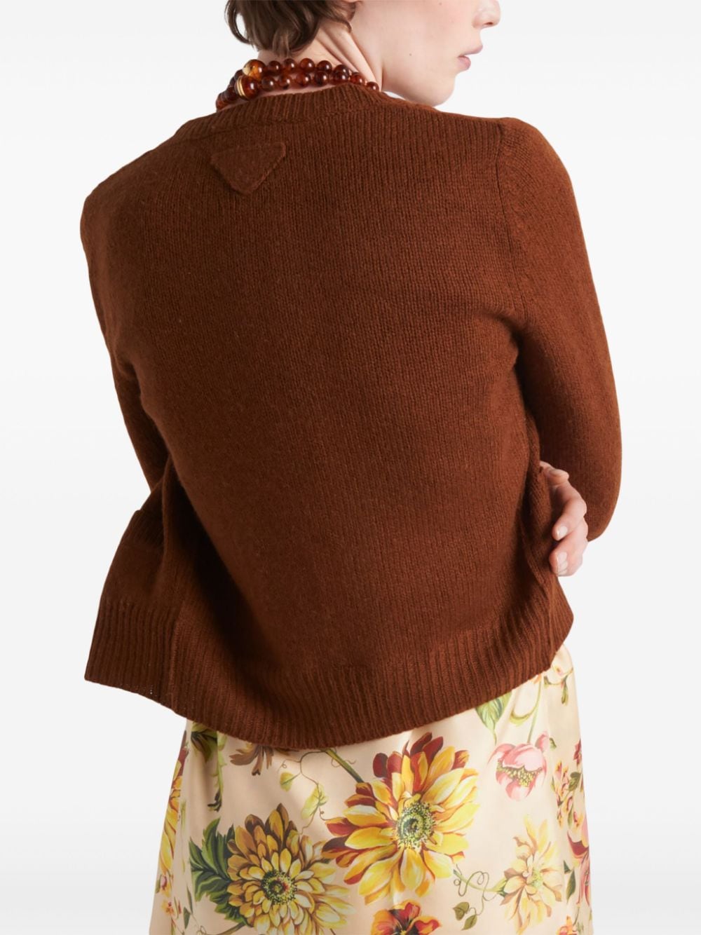 Shop Prada Triangle-logo Wool Cardigan In Brown