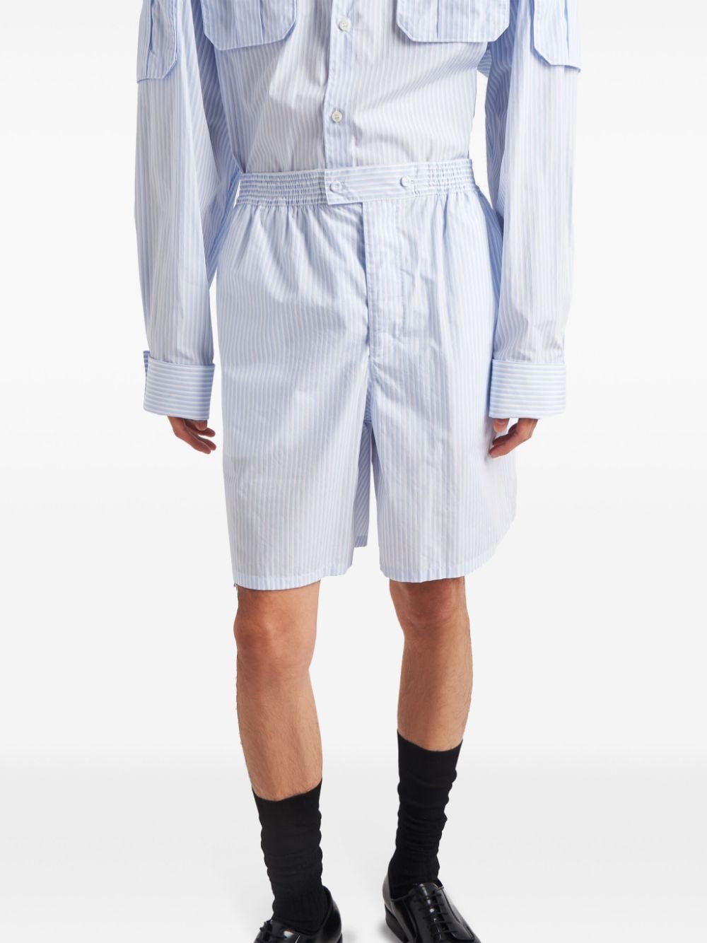 Shop Prada Striped Cotton Deck Shorts In Blue