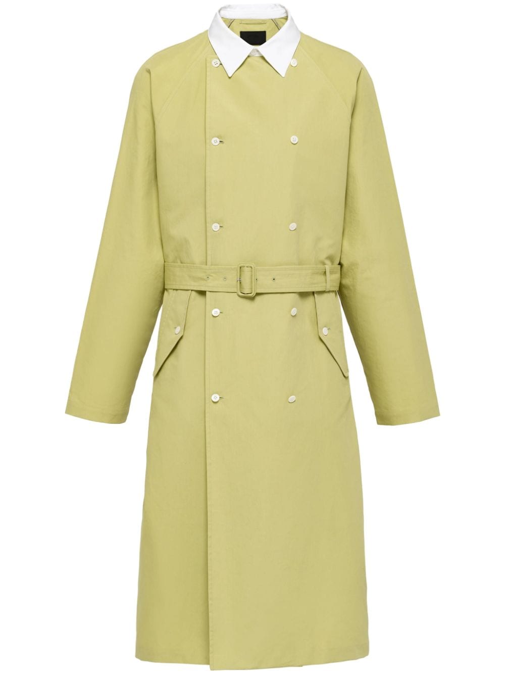 Prada Belted Cotton Trench Coat In Green
