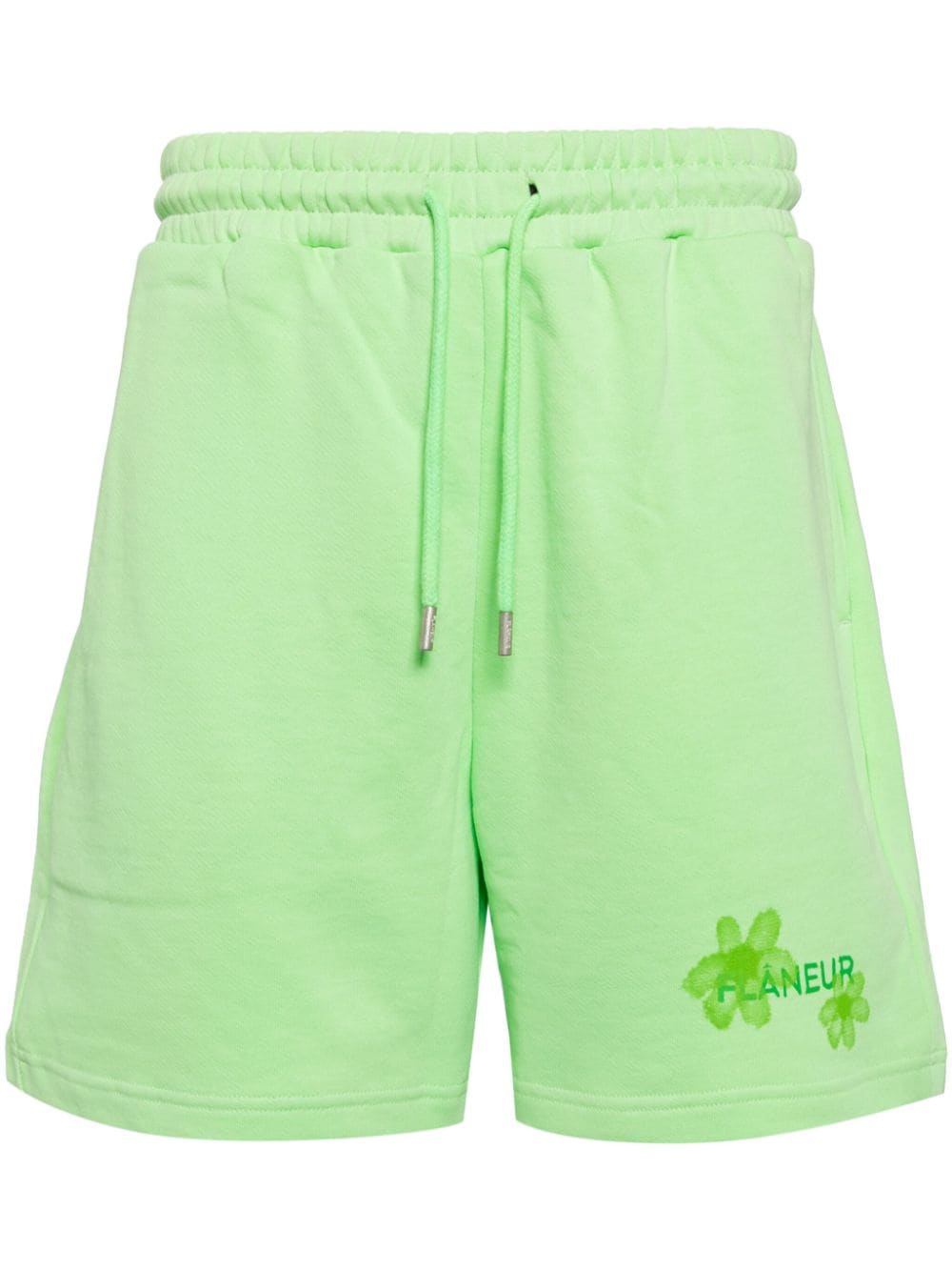 Flâneur Floral Watercolor Cotton Shorts In Green