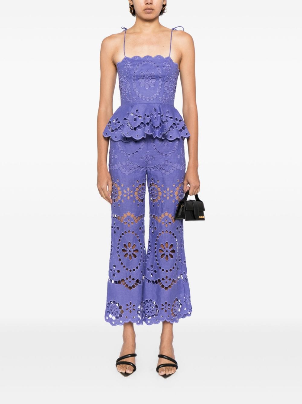 Shop Zimmermann Broderie Anglaise Cropped Trousers In Purple