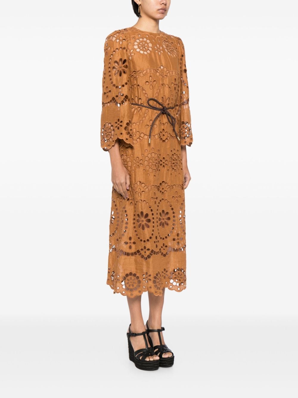 Shop Zimmermann Pop Broderie-anglaise Midi Dress In Brown