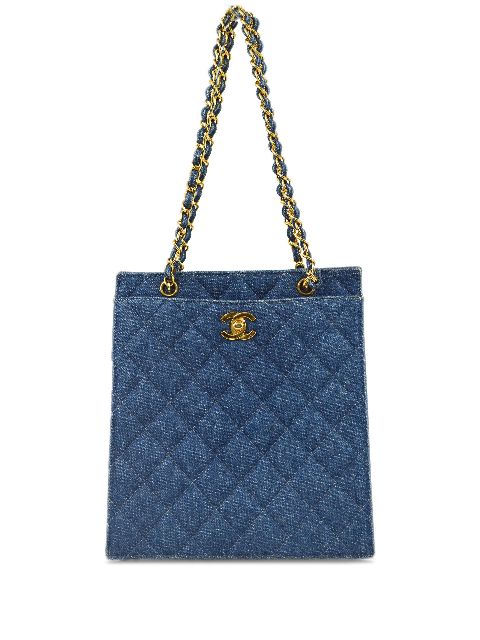 HOT SALE CHANEL 1998 quilted denim tote bag Women