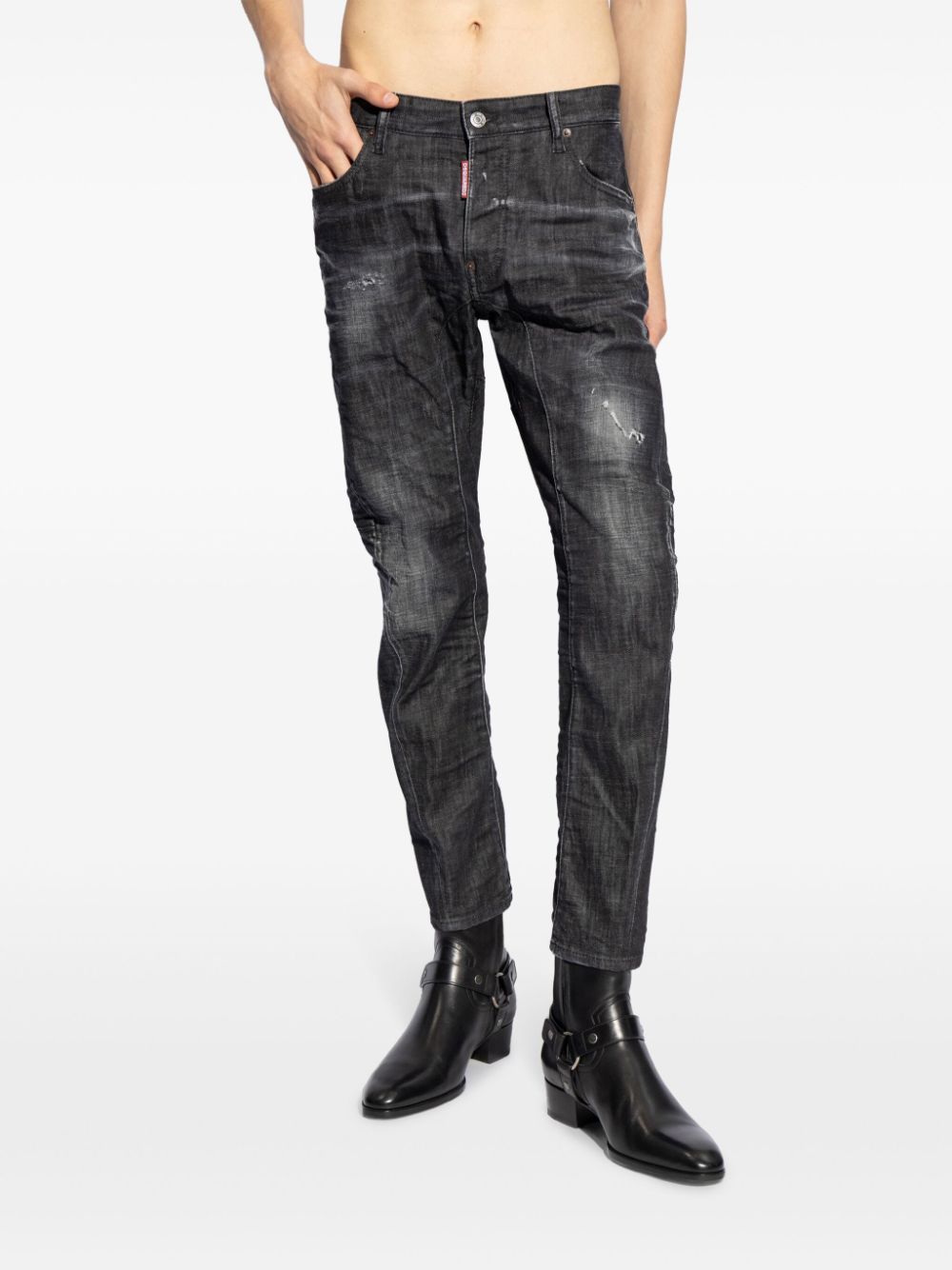 Shop Dsquared2 Distressed Slim-cut Jeans In Black