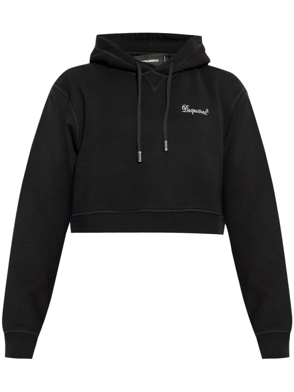 Dsquared2 Rhinestone-logo Cropped Hoodie In Black