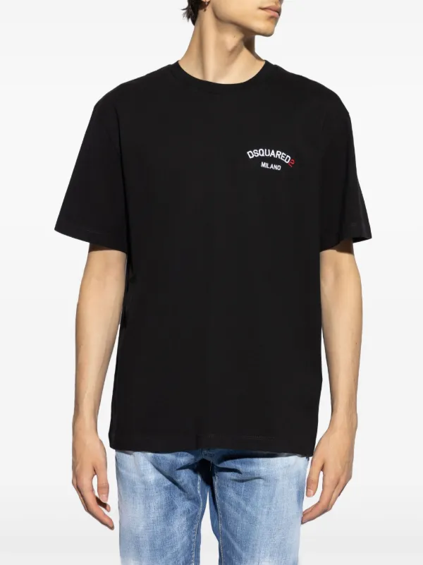 DSQUARED2 logo-embroidered Cotton T-shirt | Black | FARFETCH JO