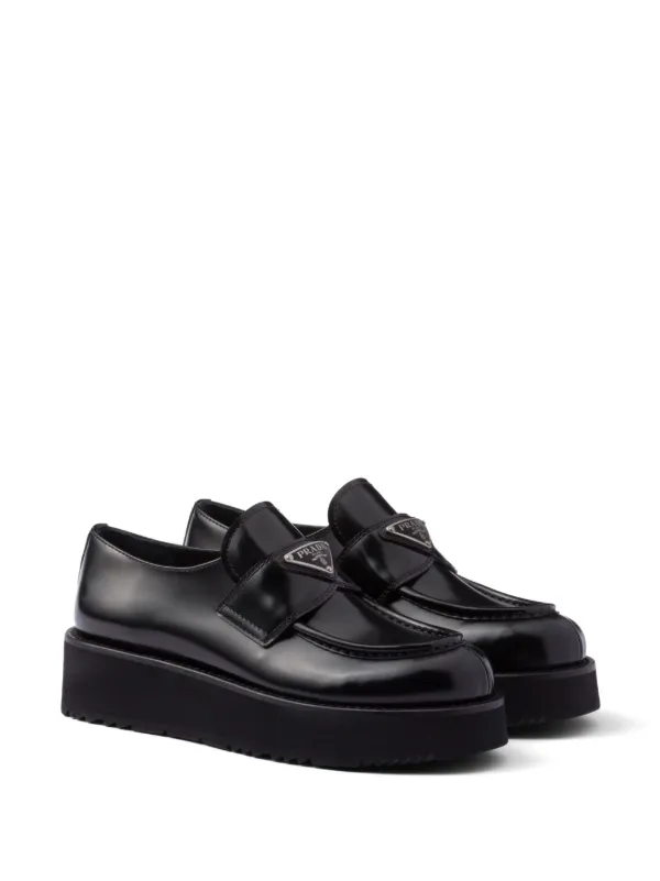 Prada triangle-logo Leather Loafers | Black | FARFETCH RO