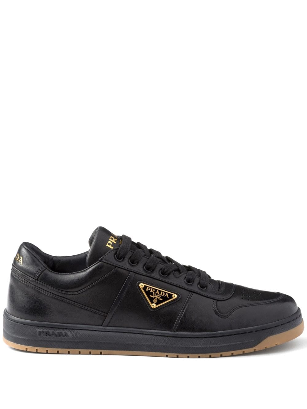 Prada enamel-triangle leather sneakers Black