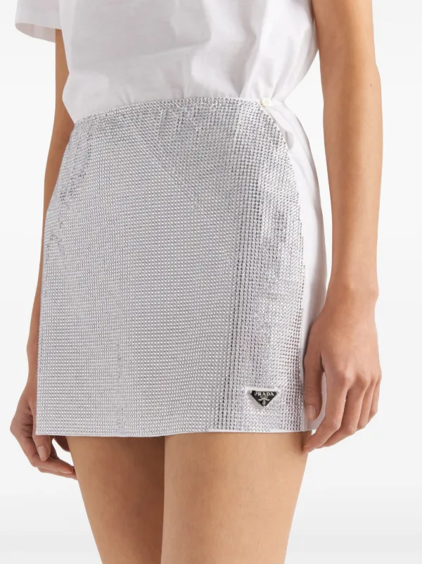 スカート Prada Ivory Linen Skirt White/aqua Embroidered Linen Skirt | PRADA