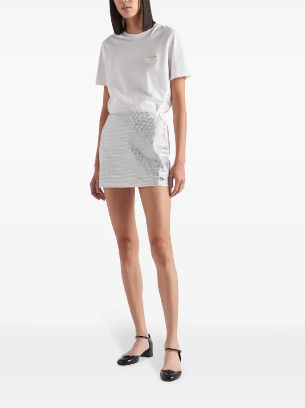 Prada crystal-embellished Cotton Miniskirt | Silver | FARFETCH