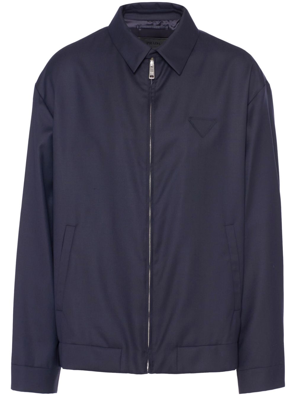 Prada Triangle-logo Wool-silk Jacket In Blue