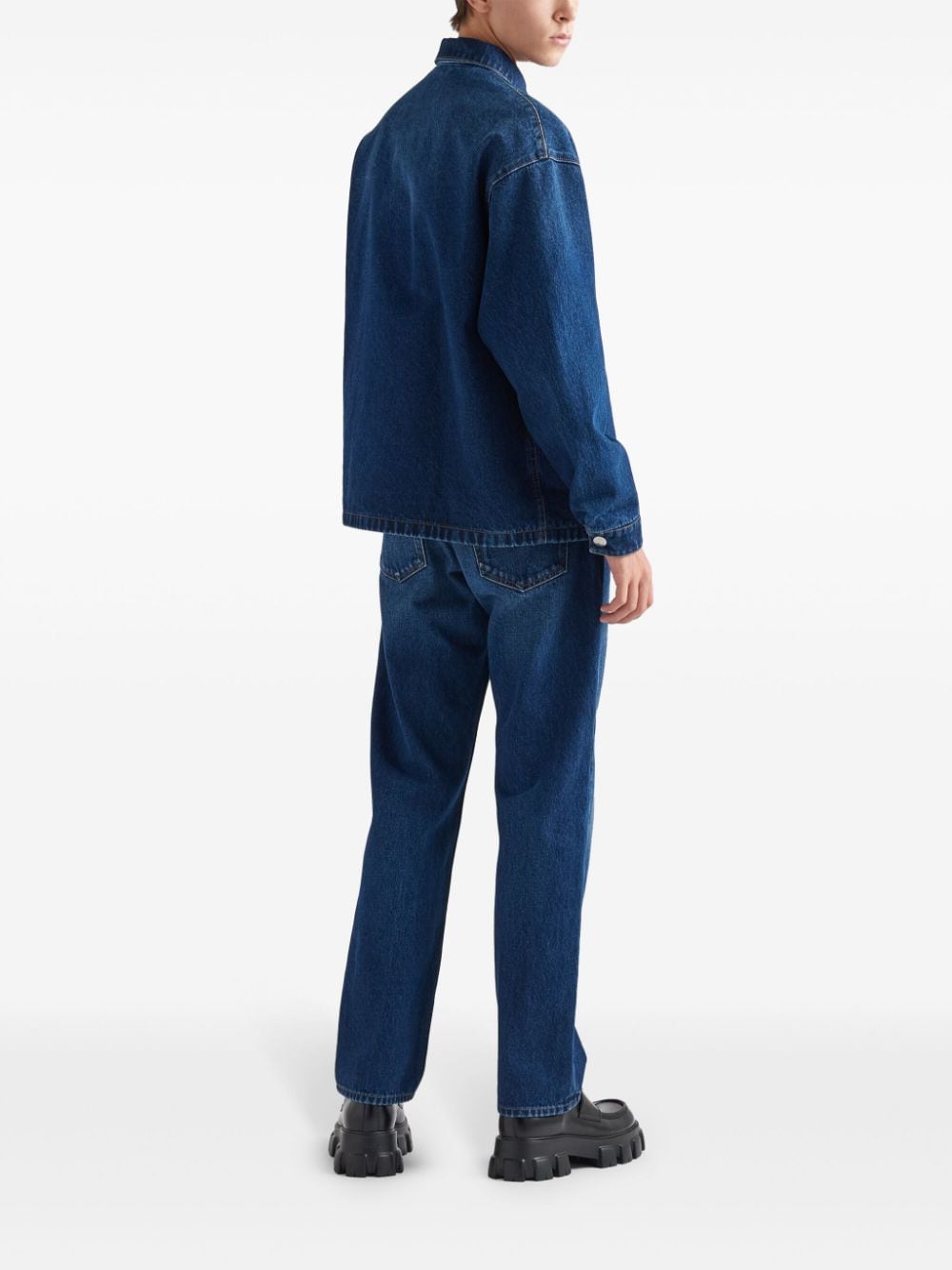 Shop Prada Logo-plaque Straight-leg Jeans In Blau