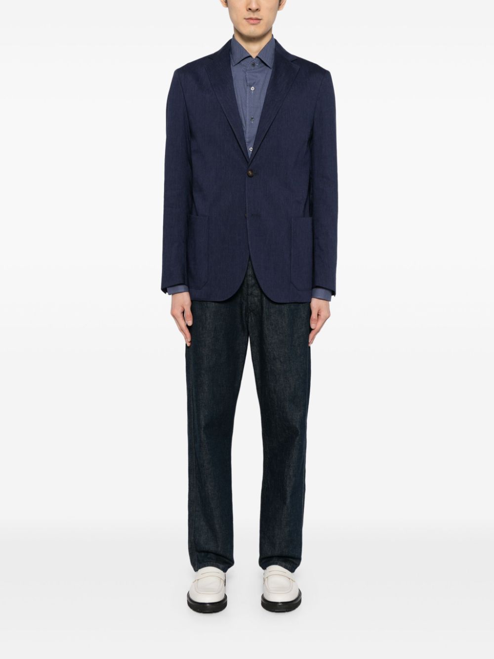 Shop Corneliani Mélange-effect Single-breasted Blazer In Blau