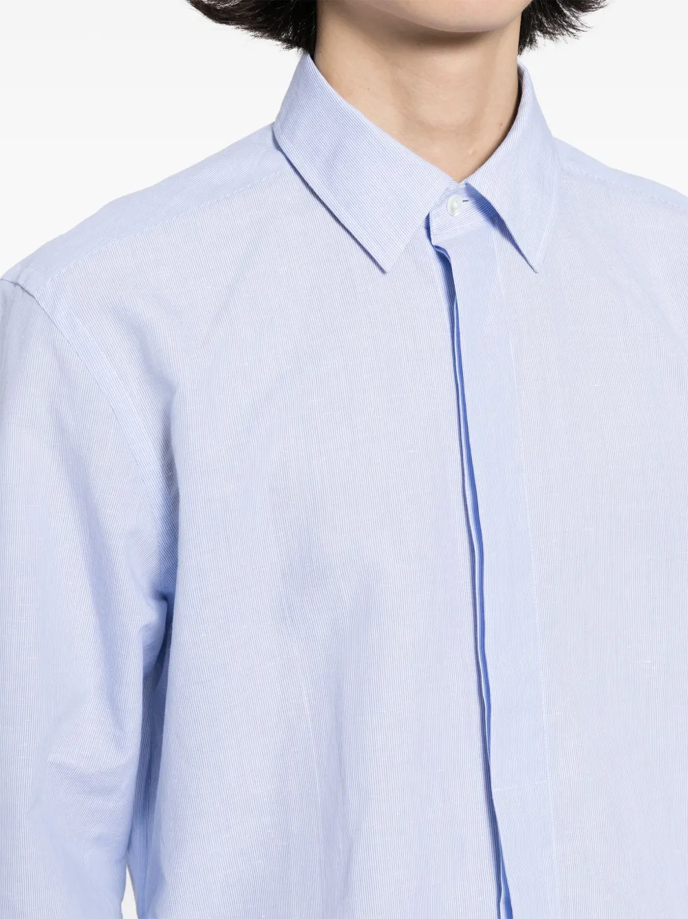 Corneliani Overhemd met verborgen sluiting van katoen-linnen Blauw