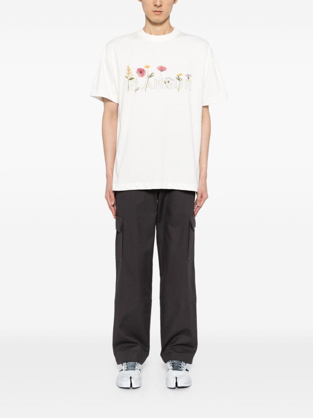 Shop Flâneur Botanical-print Cotton T-shirt In White