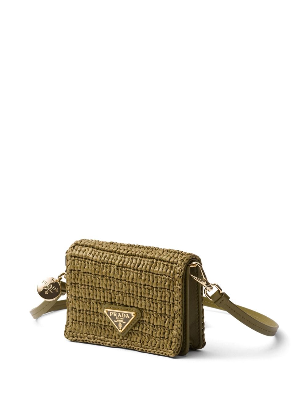 Shop Prada Enamel Triangle Logo Crochet Purse In Green