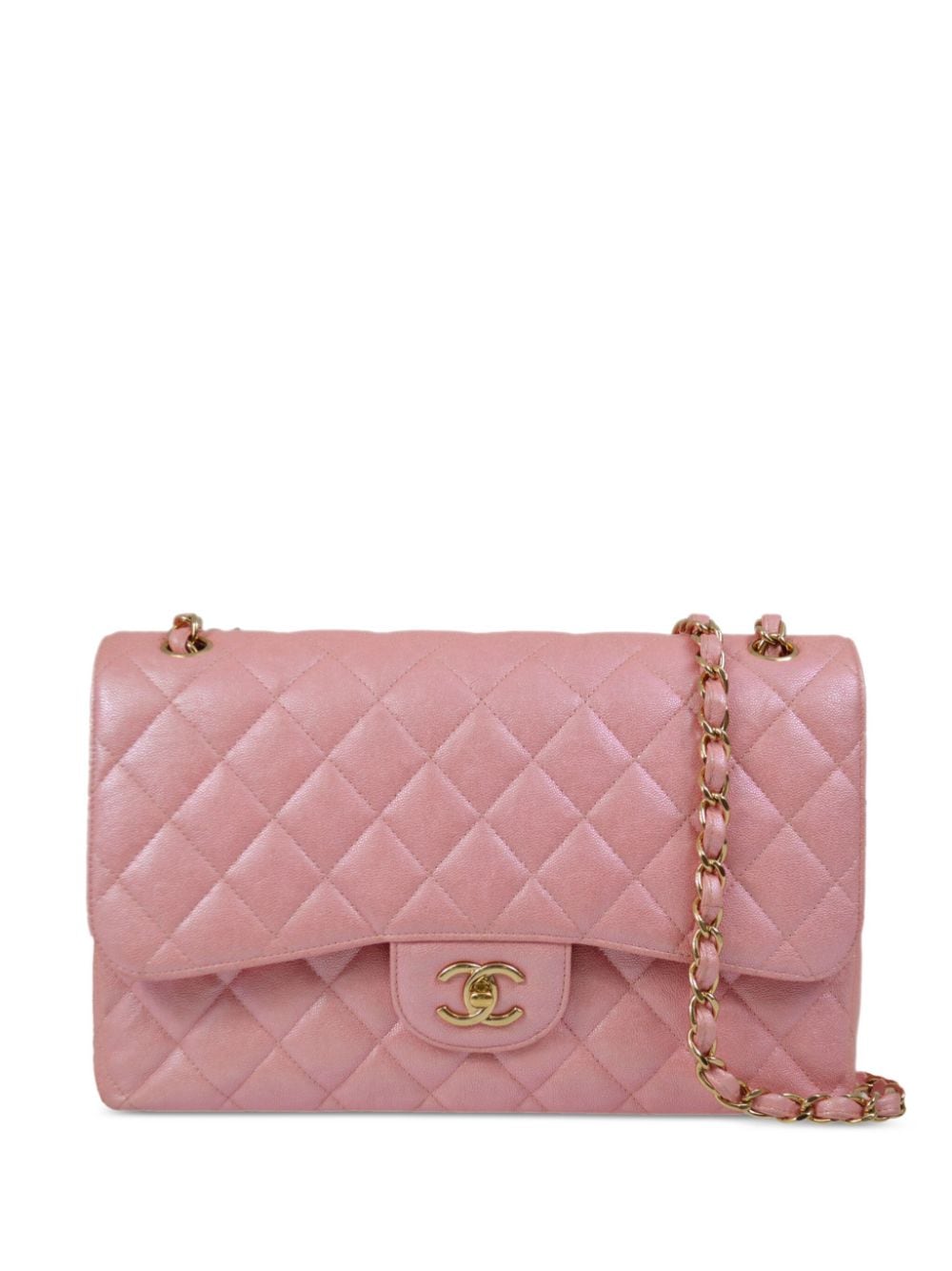 Pre-owned Chanel 2020 Double Flap Jumbo Shoulder Bag In Pink