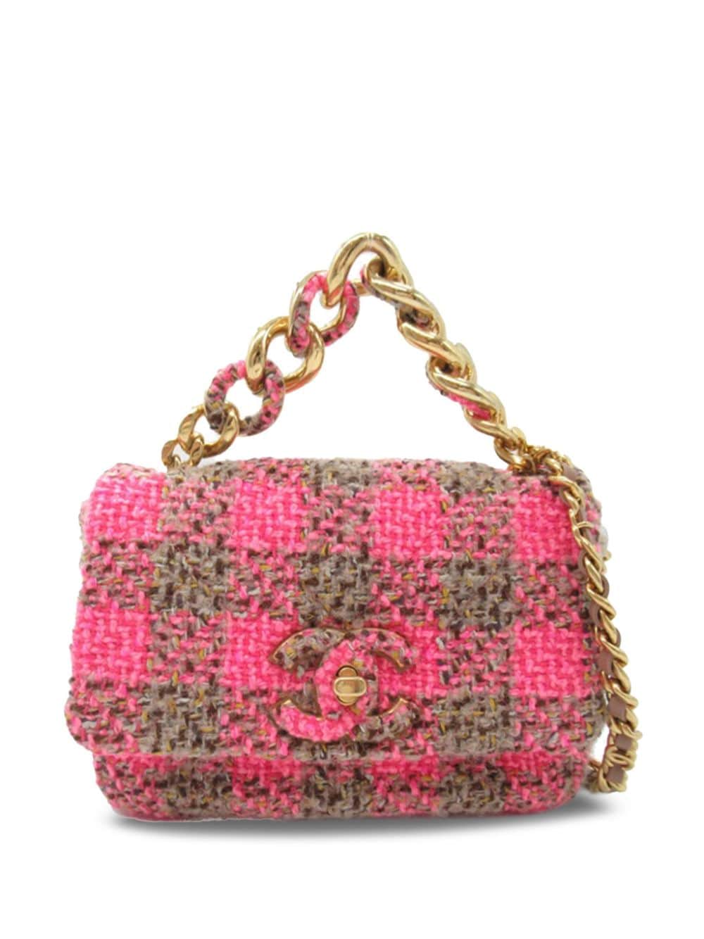 Pre-owned Chanel 2021-2023 Mini Tweed 19 Flap Satchel In Pink