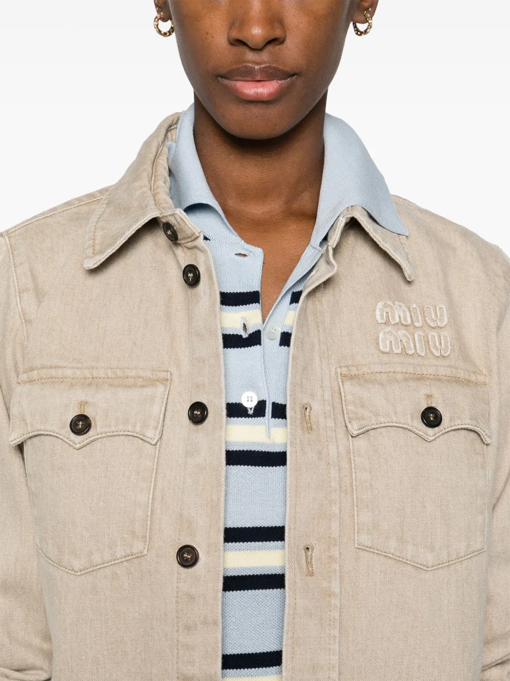 Miu Denim blouse met logopatch Beige