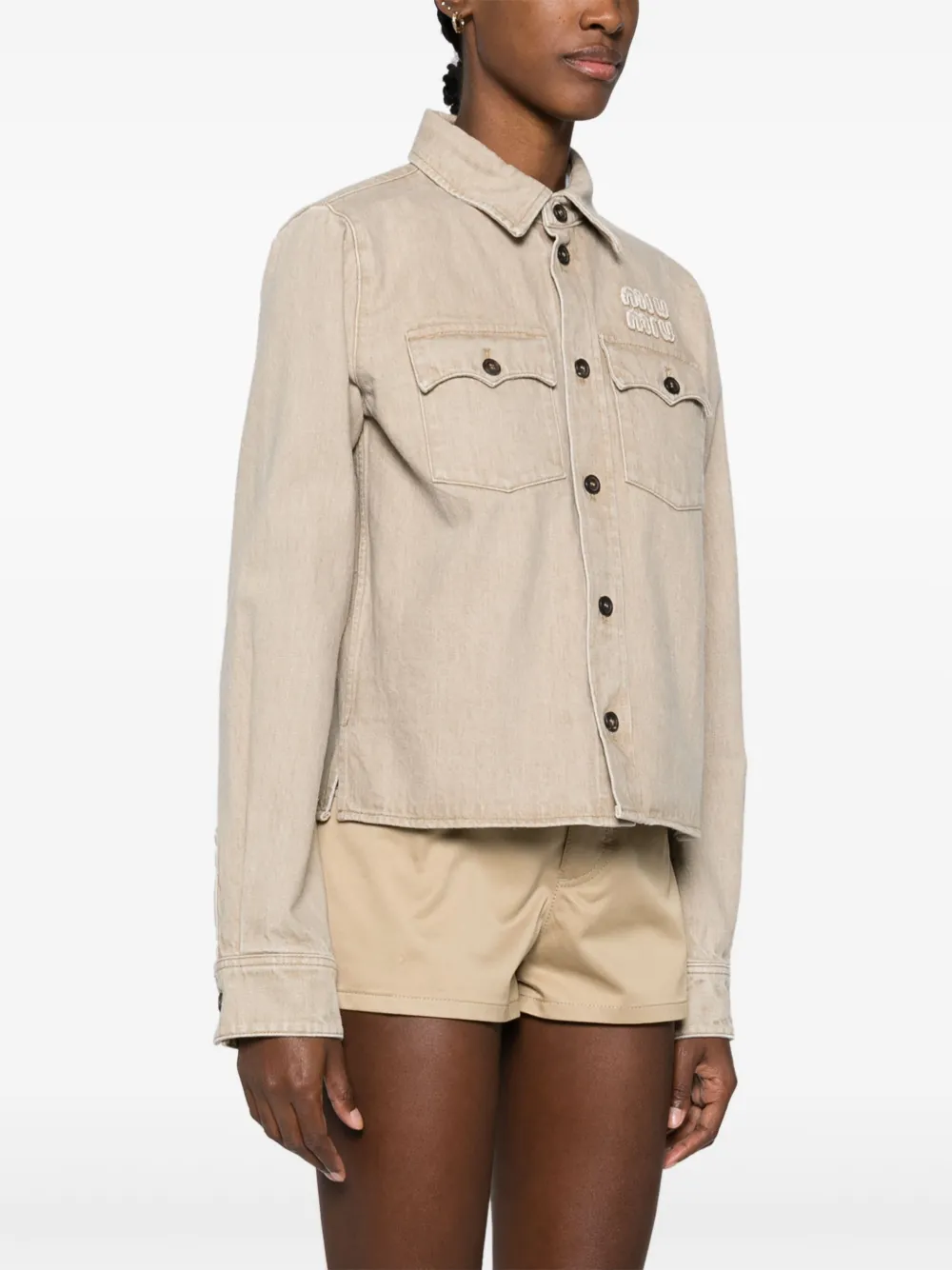 Miu Denim blouse met logopatch Beige
