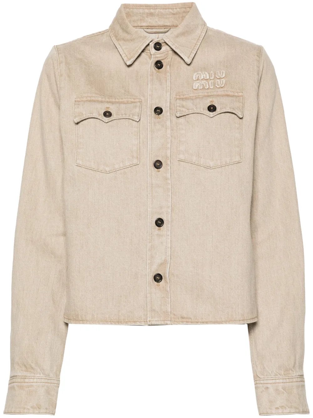 Miu Denim blouse met logopatch Beige