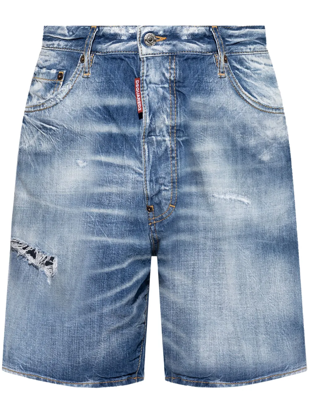 Dsquared2 Gerafelde denim shorts met logo label Blauw