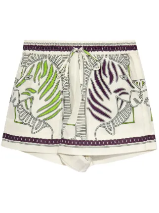 ショートパンツ TORY BURCH Silk shorts with pixelated logo print Nero Tory Burch Silk Shorts With Pixelated Logo Print In Black