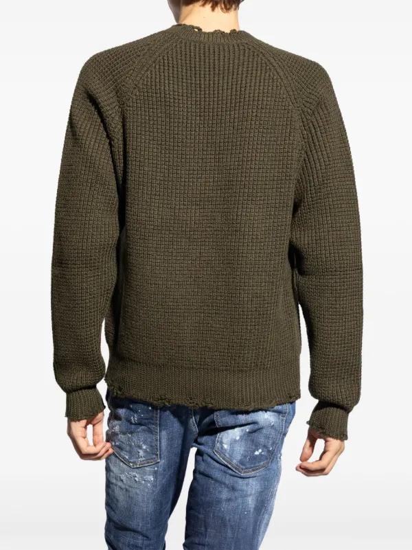 DSQUARED2 logo-patch Distressed Knitted Jumper | Green