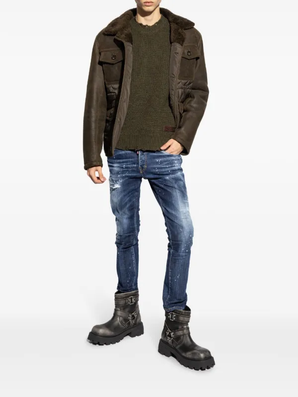 【関税込み】dsquared2 destroyed' sweater DSQUARED2 logo-patch Distressed Knitted Jumper | Green