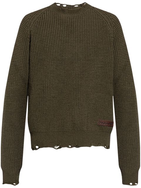 DSQUARED2 logo-patch distressed knitted jumper Men