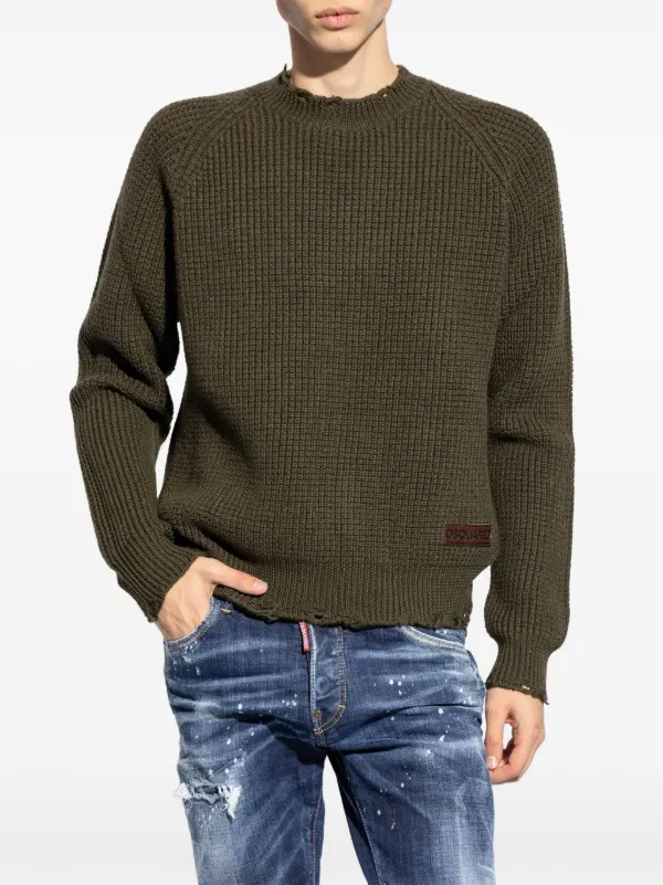 Dsquared2 リフニットスカフ KNW006501W05991 8109 DSQUARED2 logo-patch Distressed Knitted Jumper | Green