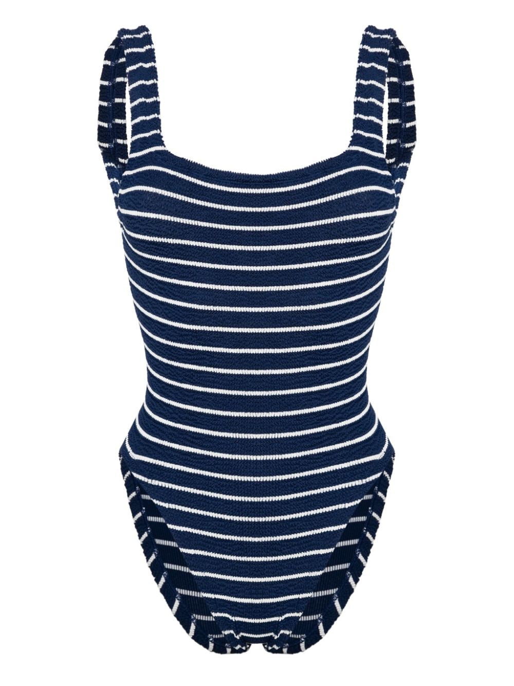 Shop Hunza G Striped Crinkled Swimsuit In Blue