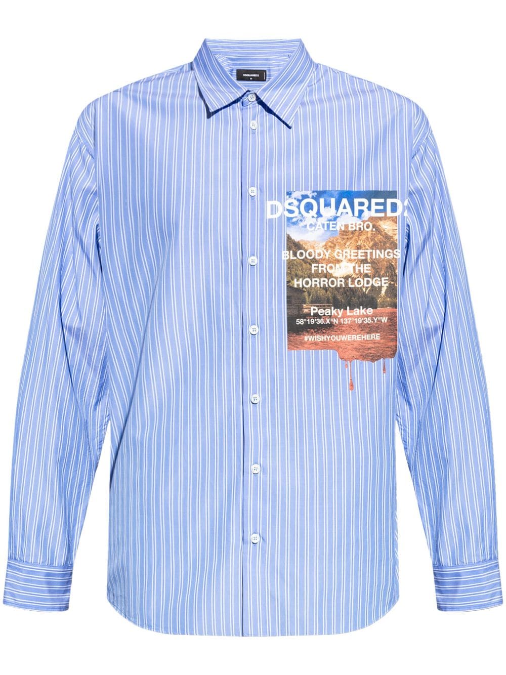 Dsquared2 Graphic-print Striped Cotton Shirt In Blue