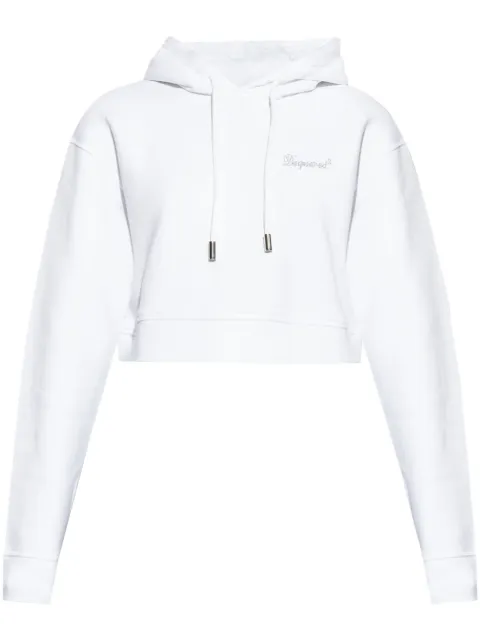 DSQUARED2 rhinestone-logo cropped hoodie Women