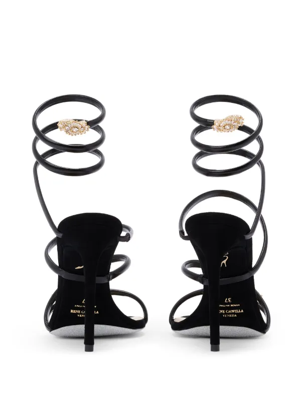 René Caovilla 105mm Serpent Leather Sandals | Black | FARFETCH
