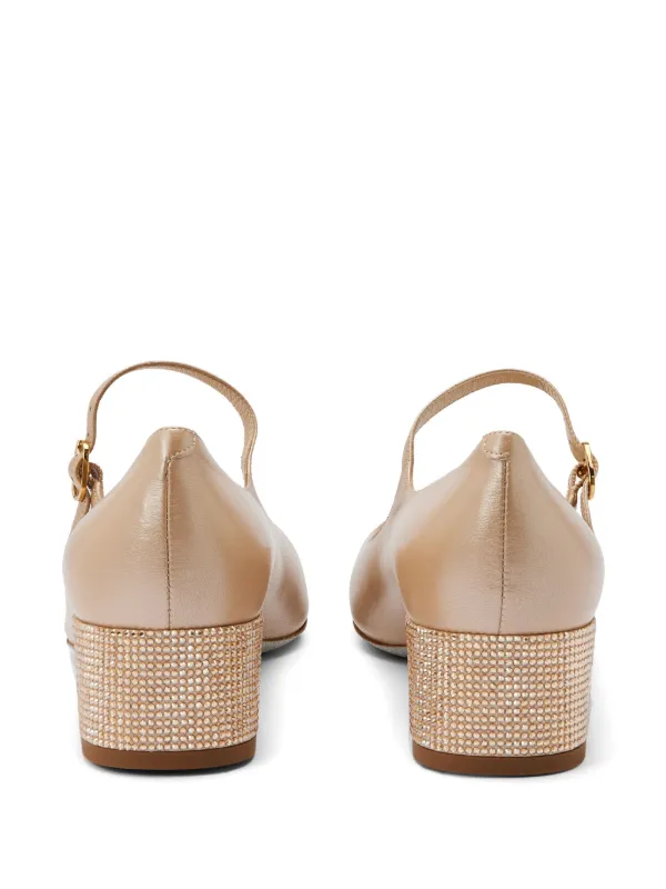 【Rene Caovilla】 Kristen 40レザー Mary Janeパンプス Kristen 40 leather Mary Jane pumps in beige - Rene Caovilla