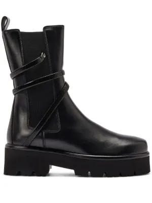 René Caovilla snake-embellished Leather Ankle Boots | Black | FARFETCH