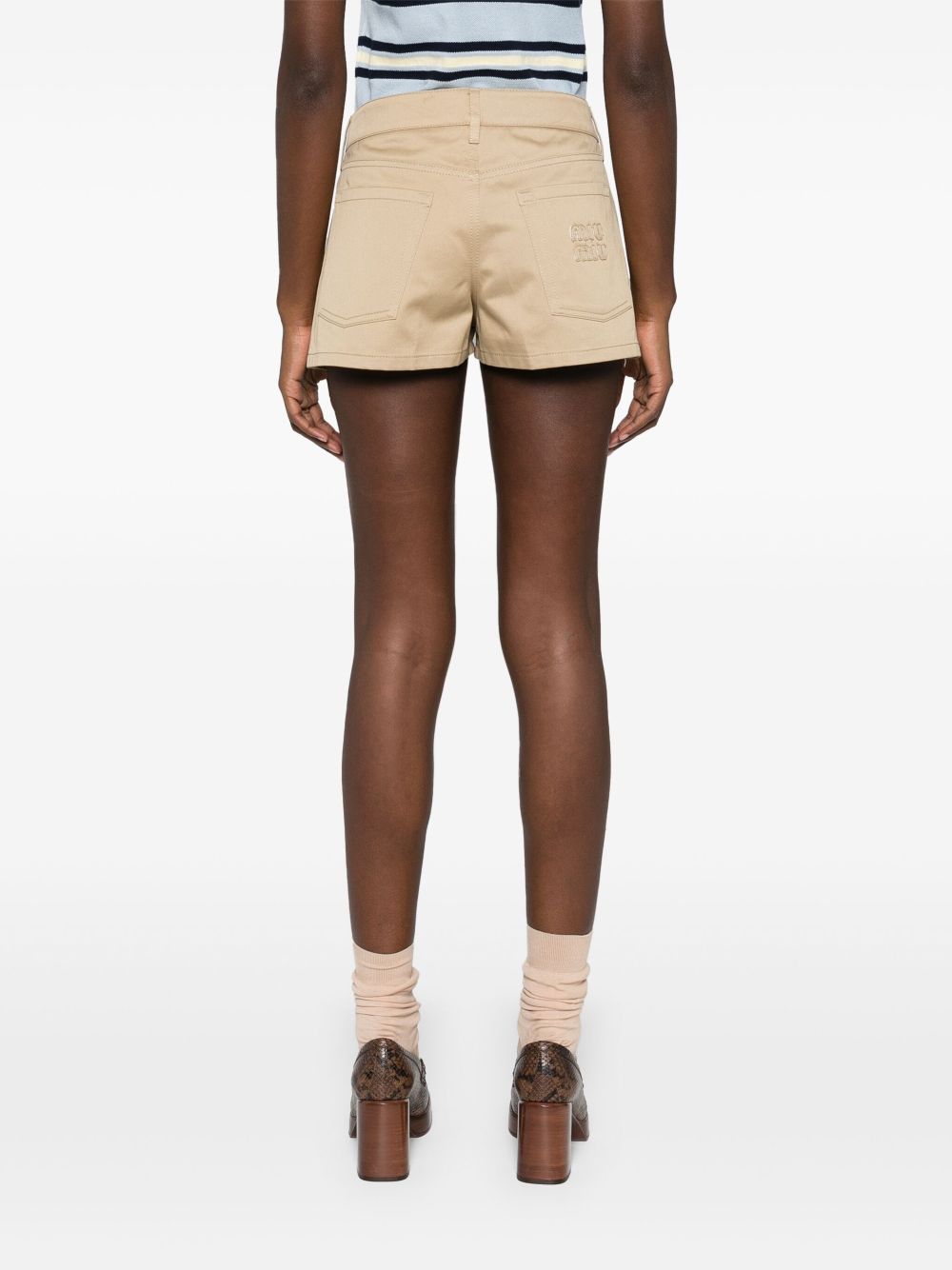 Miu Miu logo-patch cotton shorts Women