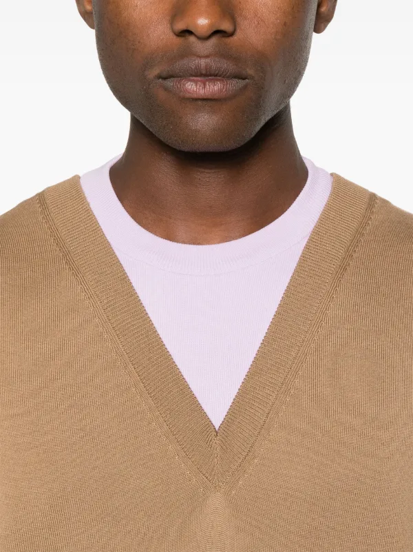 Jil Sander Layered V-neck Jumper | Brown | FARFETCH AO