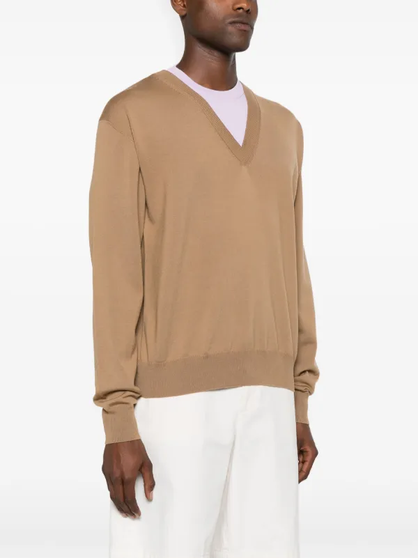 Jil Sander Layered V-neck Jumper | Brown | FARFETCH AO