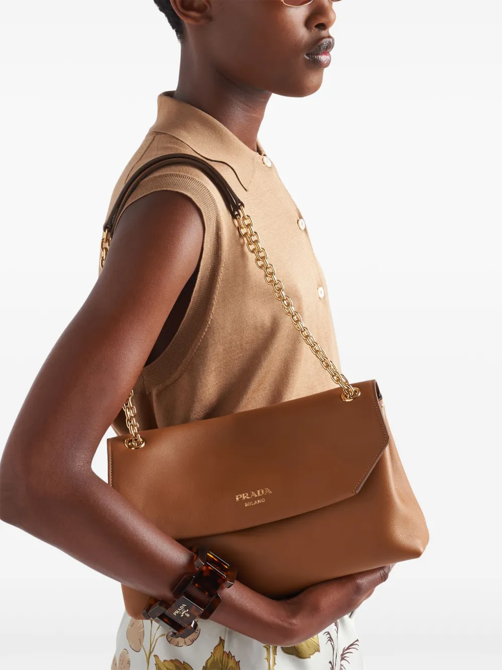 Shop Prada Medium Leather Shoulder Bag In Brown