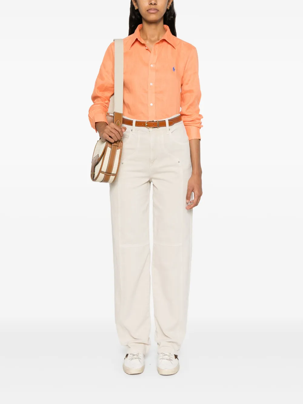 Polo Ralph Lauren Linnen blouse met borduurwerk Oranje