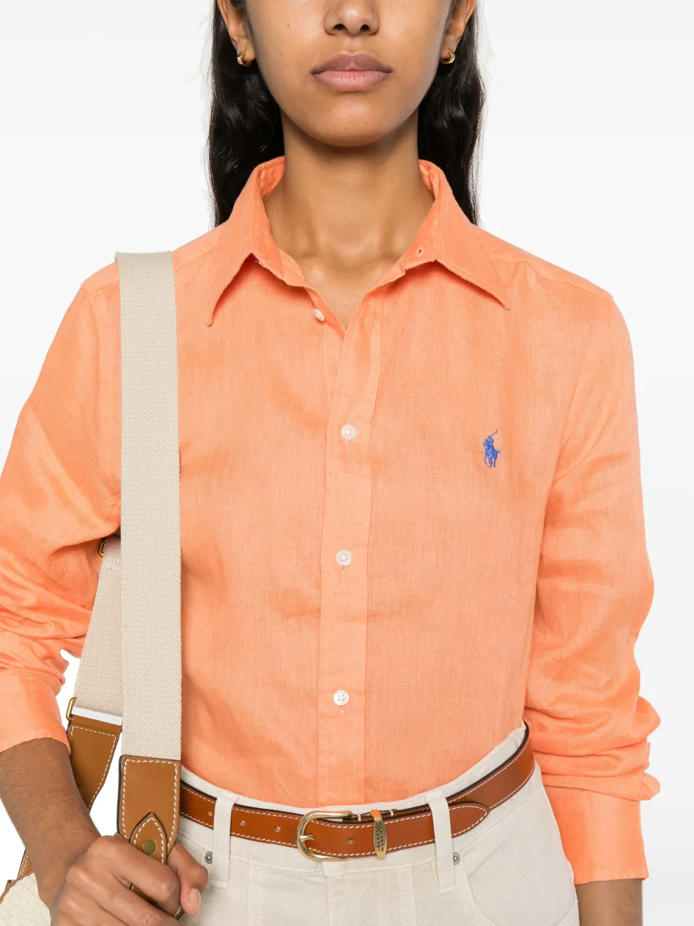 Polo Ralph Lauren Linnen blouse met borduurwerk Oranje