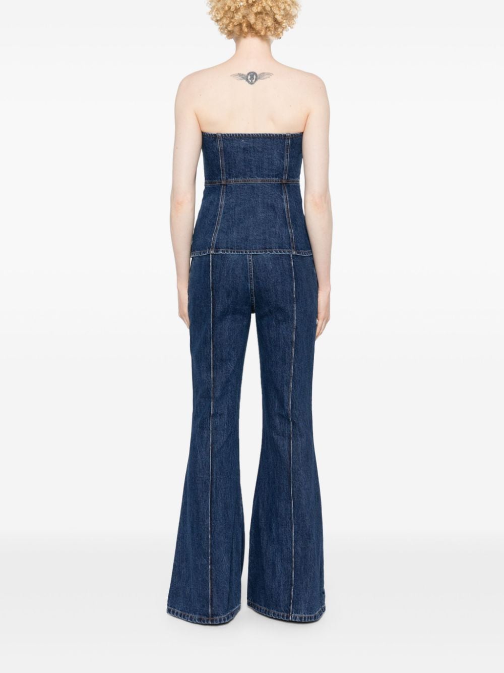 Shop Self-portrait Denim Flared Trousers Set In Blue