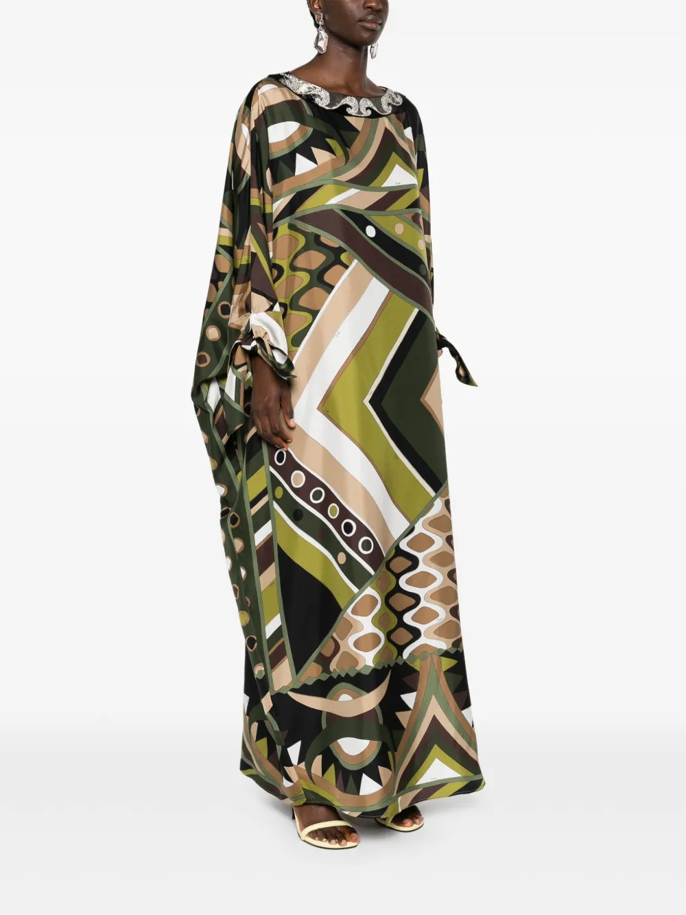 Pucci Vivara-print Silk Kaftan Dress In Green